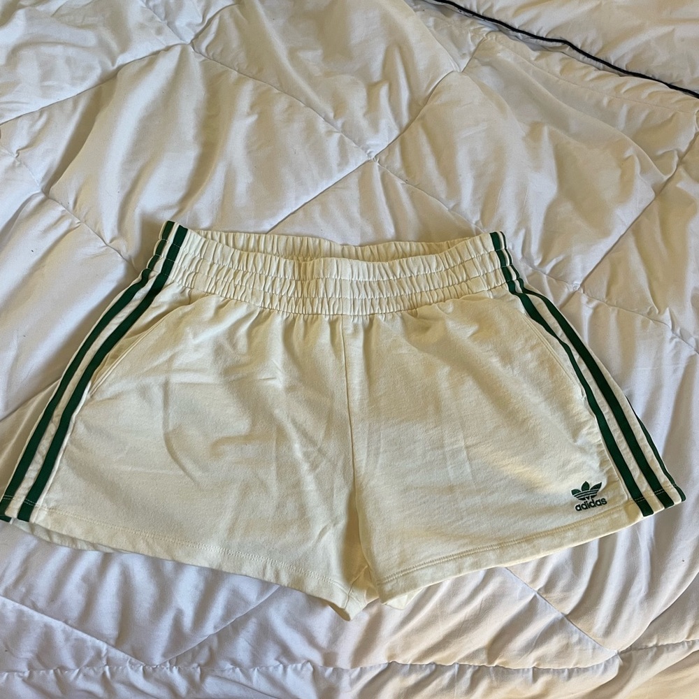 adidas cream and green striped shorts